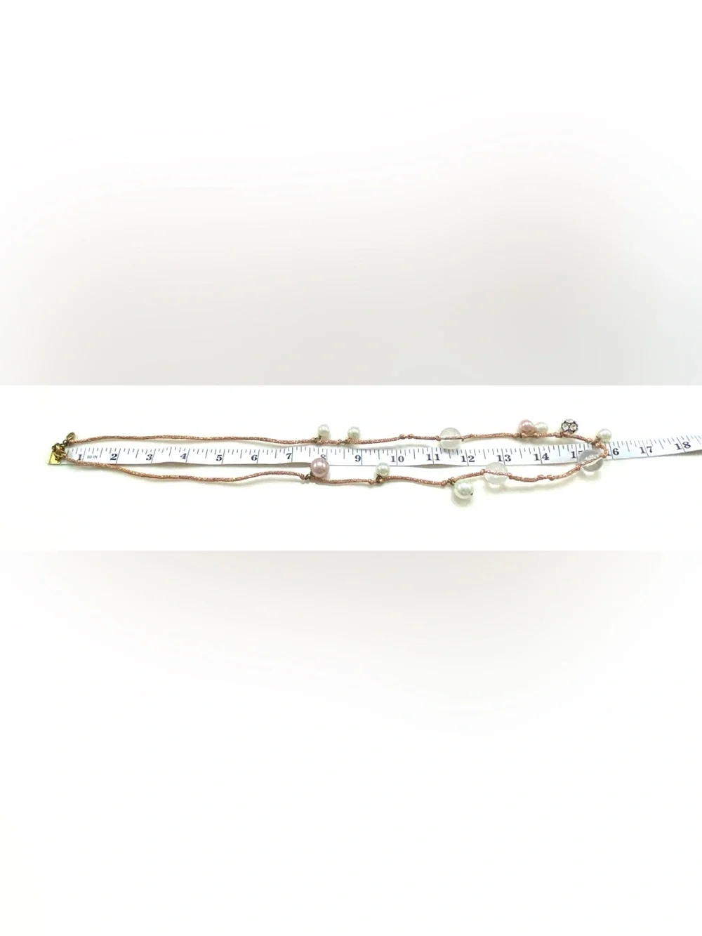 J. Crew Rose Gold Cord Necklace with Pink, White & Clear Beads